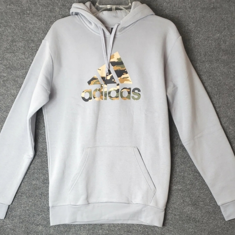 adidas Men's Essentials Camo Print Hoodie Sweatshirt Halo Blue Silver - Picture 2 of 11